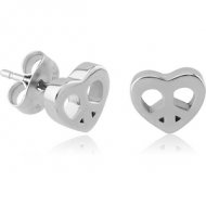 SURGICAL STEEL EAR STUDS PAIR - HEART PEACE