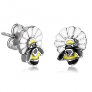SURGICAL STEEL EAR STUDS PAIR - BEE ON FLOWER