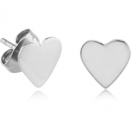 SURGICAL STEEL EAR STUDS PAIR - HEART FLAT