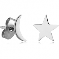 SURGICAL STEEL EAR STUDS PAIR - STAR CRESCENT