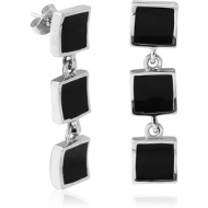 SURGICAL STEEL EAR STUDS PAIR WITH ONYX- THREE SQUARES