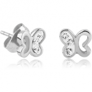 SURGICAL STEEL CRYSTALINE JEWELLED EAR STUDS PAIR - BUTTERFLY
