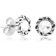 SURGICAL STEEL JEWELLED EAR STUDS PAIR - FANCY CIRCLE