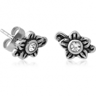 SURGICAL STEEL JEWELLED EAR STUDS PAIR - FLOWER