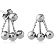 SURGICAL STEEL BACK EARRINGS WITH STUD PAIR - BALL