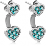 SURGICAL STEEL JEWELLED BACK EARRINGS WITH STUD PAIR - HEART