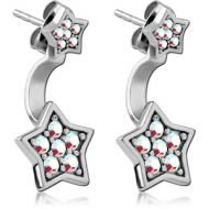 SURGICAL STEEL JEWELLED BACK EARRINGS WITH STUD PAIR - STAR
