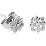 SURGICAL STEEL JEWELLED EAR STUDS PAIR - FILIGREE