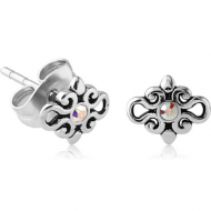 SURGICAL STEEL JEWELLED EAR STUDS PAIR - FILIGREE