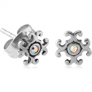 SURGICAL STEEL JEWELLED EAR STUDS PAIR - FILIGREE