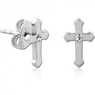 SURGICAL STEEL JEWELLED EAR STUDS PAIR - CROSS