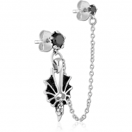 SURGICAL STEEL JEWELLED EAR STUDS WITH CONNECTING CHAIN