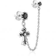SURGICAL STEEL JEWELLED EAR STUDS WITH CONNECTING CHAIN