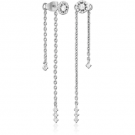 SURGICAL STEEL JEWELLED CHAIN EAR STUDS PAIR