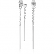 SURGICAL STEEL JEWELLED CHAIN EAR STUDS PAIR