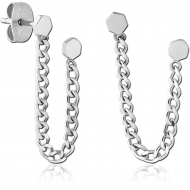 SURGICAL STEEL EAR STUDS WITH CHAIN
