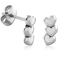SURGICAL STEEL JEWELLED EAR STUDS PAIR - HEART