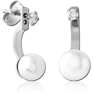SURGICAL STEEL JEWELLED BACK EARRINGS WITH STUD PAIR