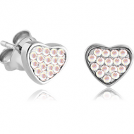 SURGICAL STEEL CRYSTALINE JEWELLED EAR STUDS PAIR - HEART