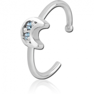 SURGICAL STEEL JEWELLED OPEN NOSE RING - CRESCENT PRONGS PIERCING