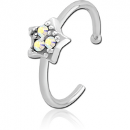 SURGICAL STEEL JEWELLED OPEN NOSE RING - STAR PRONGS PIERCING