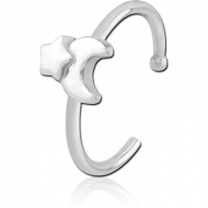 SURGICAL STEEL OPEN NOSE RING - CRESCENT AND STAR PIERCING