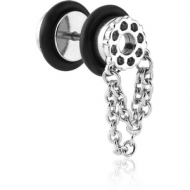 SURGICAL STEEL FAKE PLUG WITH CHAIN PIERCING