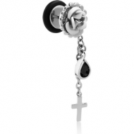 SURGICAL STEEL FLOWER FAKE PLUG WITH CROSS PIERCING