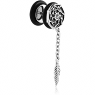 SURGICAL STEEL DREAMCATCHER FAKE PLUG WITH FEATHERS PIERCING