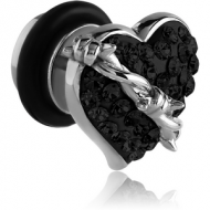 SURGICAL STEEL CRYSTALINE JEWELLED TIED HEART FAKE PLUG PIERCING