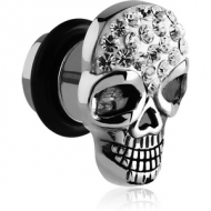 SURGICAL STEEL CRYSTALINE JEWELLED SKULL FAKE PLUG PIERCING