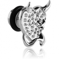 SURGICAL STEEL CRYSTALINE JEWELLED DEVIL HEART FAKE PLUG PIERCING