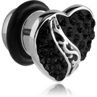 SURGICAL STEEL CRYSTALINE JEWELLED HEART FAKE PLUG PIERCING