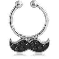 SURGICAL STEEL CRYSTALINE JEWELLED FAKE SEPTUM RING - MUSTACH PIERCING