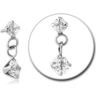 SURGICAL STEEL JEWELLED PUSH FIT ATTACHMENT FOR BIOFLEX INTERNAL LABRET WITH DANGLING PART - ROUND PIERCING