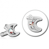 SURGICAL STEEL JEWELLED PUSH FIT ATTACHMENT FOR BIOFLEX INTERNAL LABRET - CRESCENT AND STAR PIERCING