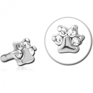 SURGICAL STEEL JEWELLED PUSH FIT ATTACHMENT FOR BIOFLEX INTERNAL LABRET - ANIMAL PAW PIERCING