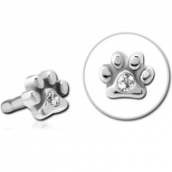 SURGICAL STEEL JEWELLED PUSH FIT ATTACHMENT FOR BIOFLEX INTERNAL LABRET - ANIMAL PAW CENTER GEM PIERCING