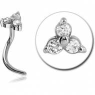 SURGICAL STEEL CURVED PRONG SET JEWELLED TRINITY NOSE STUD