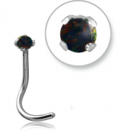 SURGICAL STEEL CURVED PRONG SET 2MM JEWELLED NOSE STUD WITH SYNTHETIC OPAL PIERCING