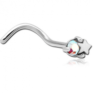 SURGICAL STEEL CURVED JEWELLED NOSE STUD PIERCING