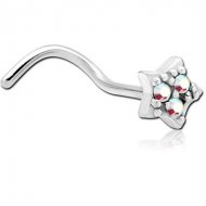 SURGICAL STEEL CURVED JEWELLED NOSE STUD - STAR PIERCING
