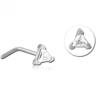 SURGICAL STEEL 90 DEGREE JEWELLED NOSE STUD - TRIANGLE PIERCING