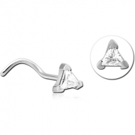 SURGICAL STEEL CURVED JEWELLED NOSE STUD - TRIANGLE PIERCING