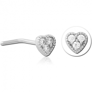 SURGICAL STEEL 90 DEGREE JEWELLED NOSE STUD - HEART PIERCING