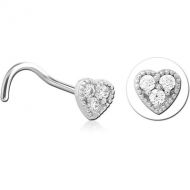 SURGICAL STEEL CURVED JEWELLED NOSE STUD - HEART PIERCING