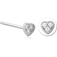 SURGICAL STEEL STRAIGHT JEWELLED NOSE STUD - HEART PIERCING