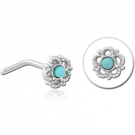 SURGICAL STEEL 90 DEGREE JEWELLED NOSE STUD - FLOWER PIERCING