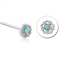 SURGICAL STEEL STRAIGHT JEWELLED NOSE STUD - FLOWER PIERCING