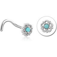 SURGICAL STEEL CURVED JEWELLED NOSE STUD - FLOWER PIERCING